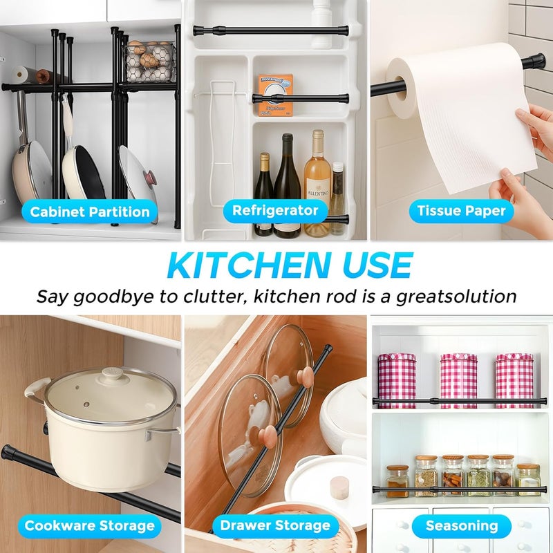 ZipGlo Tension Curtain Rod 17-28 inch Small Tension Rods Black Adjustable Spring Tension Curtain Rods 4PCS Mini Curtain Rod Short for Cupboard Closet Rod Kitchen Drawers No Drill Cupboard Cabinets - Image 4